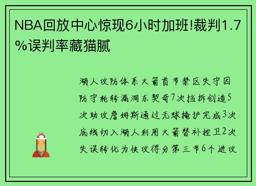 NBA回放中心惊现6小时加班!裁判1.7%误判率藏猫腻