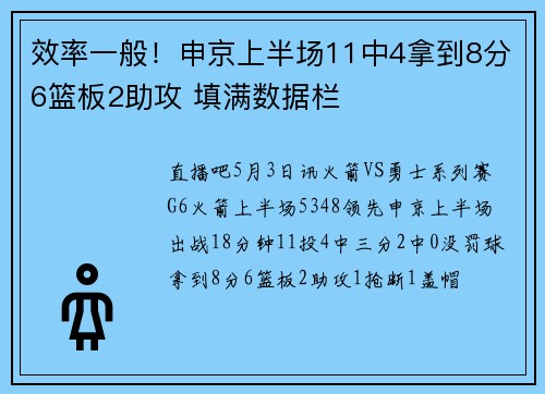 效率一般！申京上半场11中4拿到8分6篮板2助攻 填满数据栏